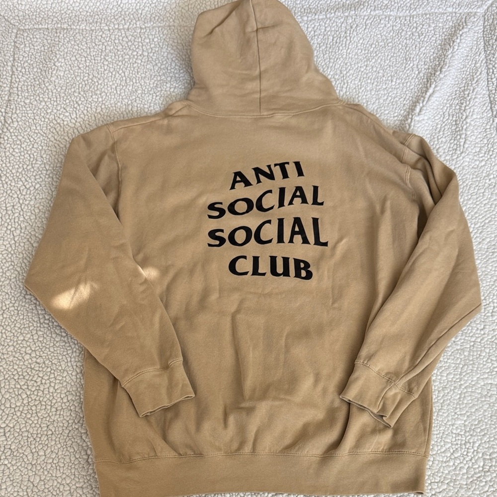 Anti Social Social Club Beige Hoodie with Black Text